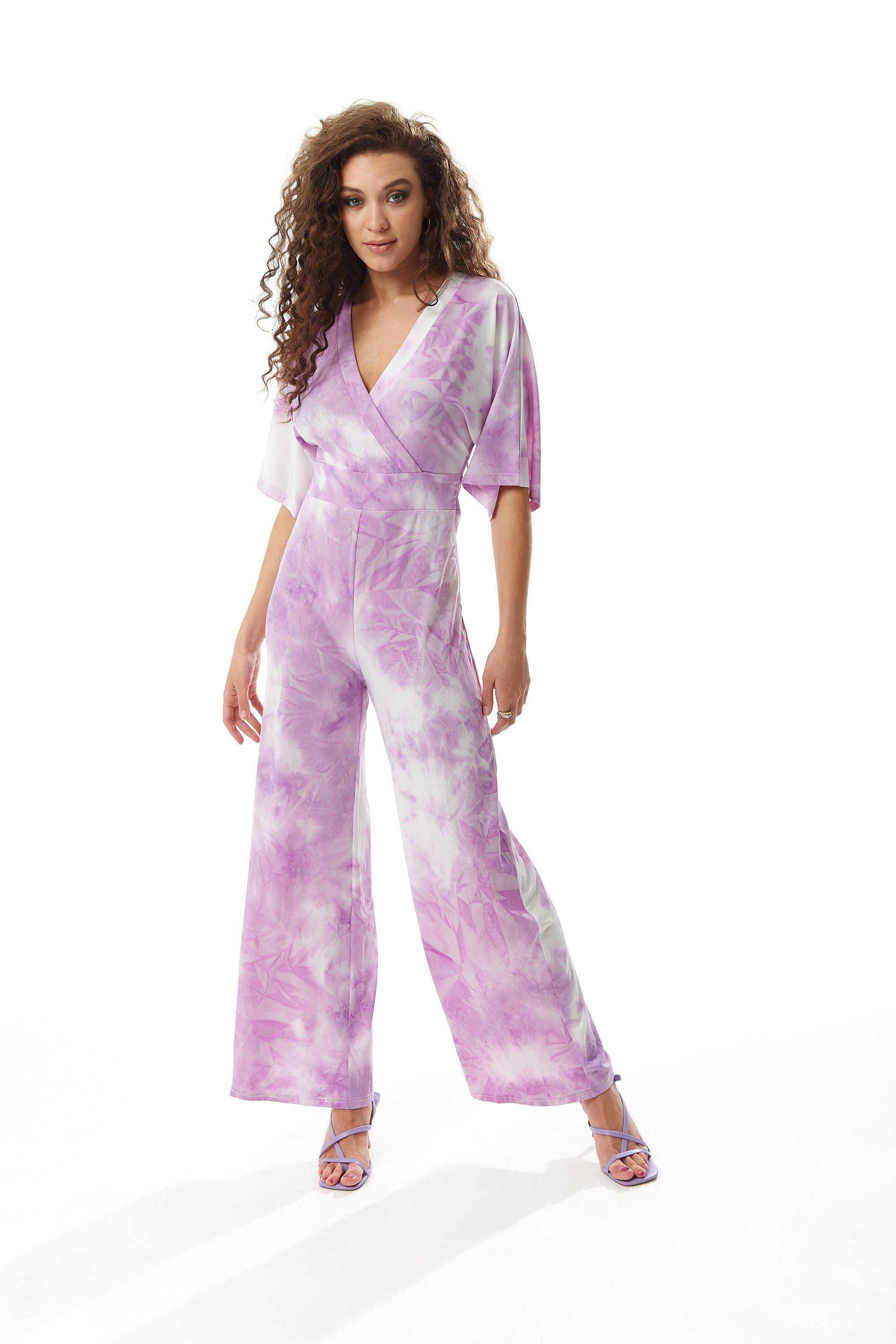 Jumpsuit In White and Pink Tie Dye by LIQUORISH