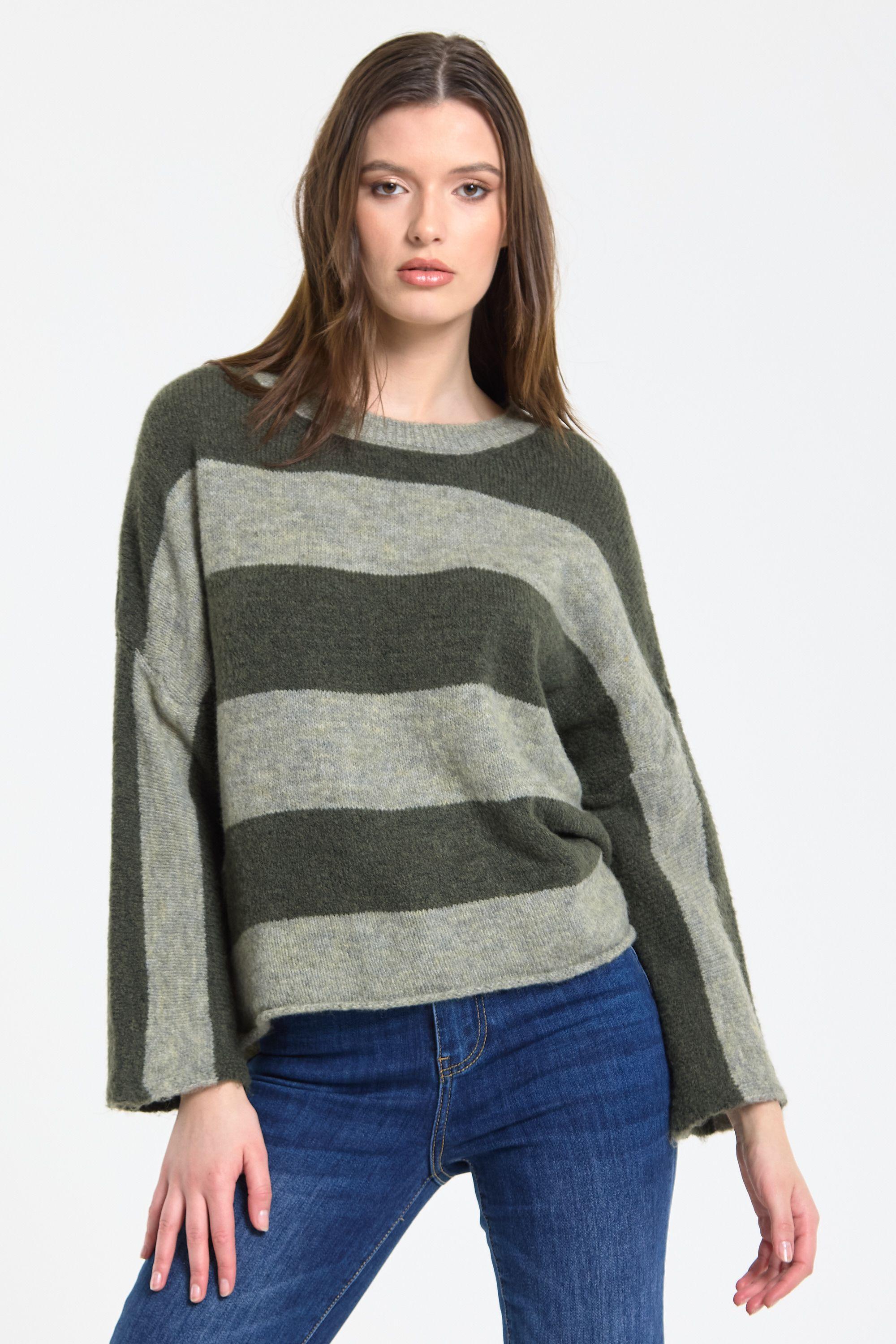 Khaki Sage Stripe Wool Blend Jumper by LIQUORISH