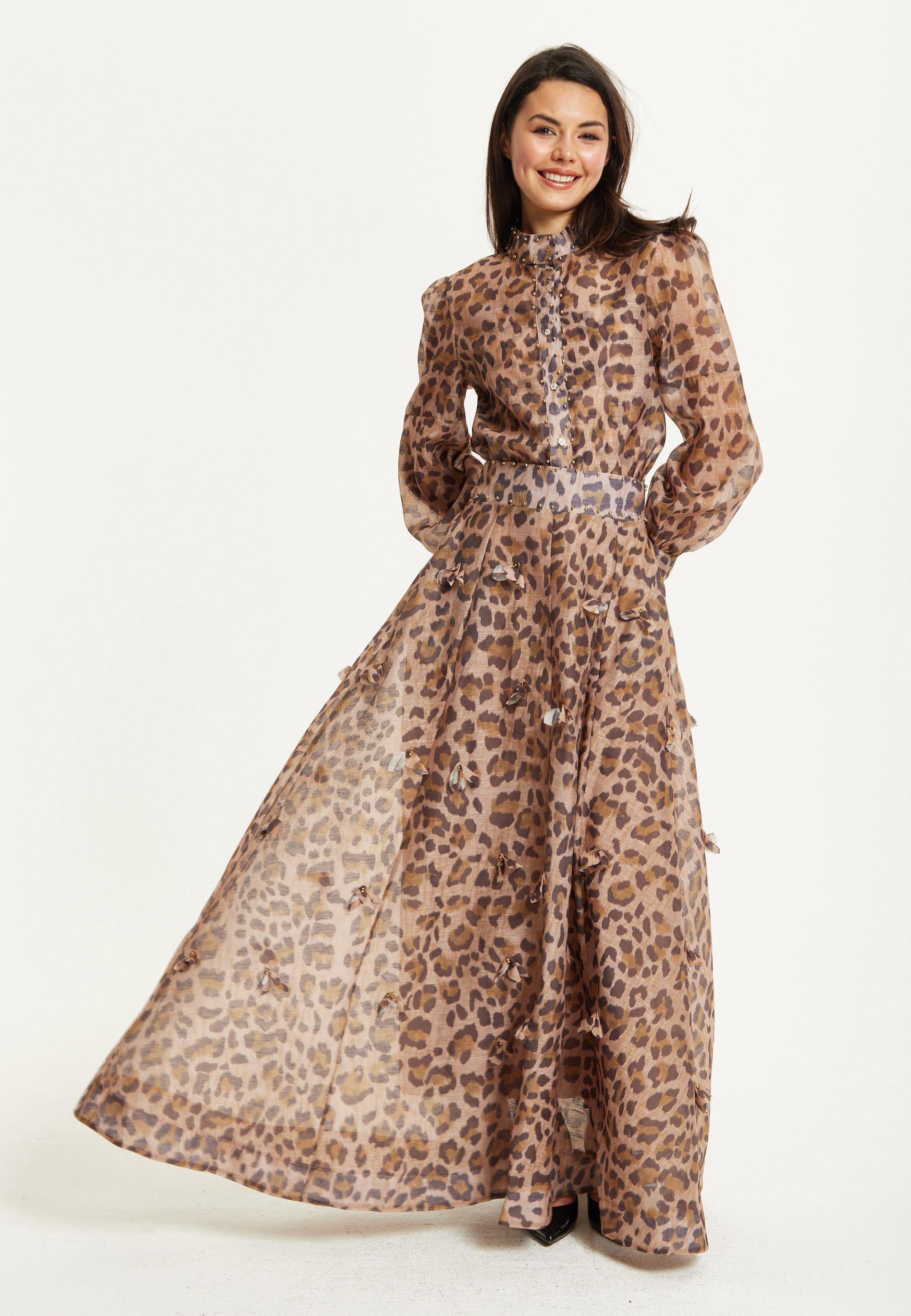 Leopard Print Maxi Skirt & Blouse Set by LIQUORISH