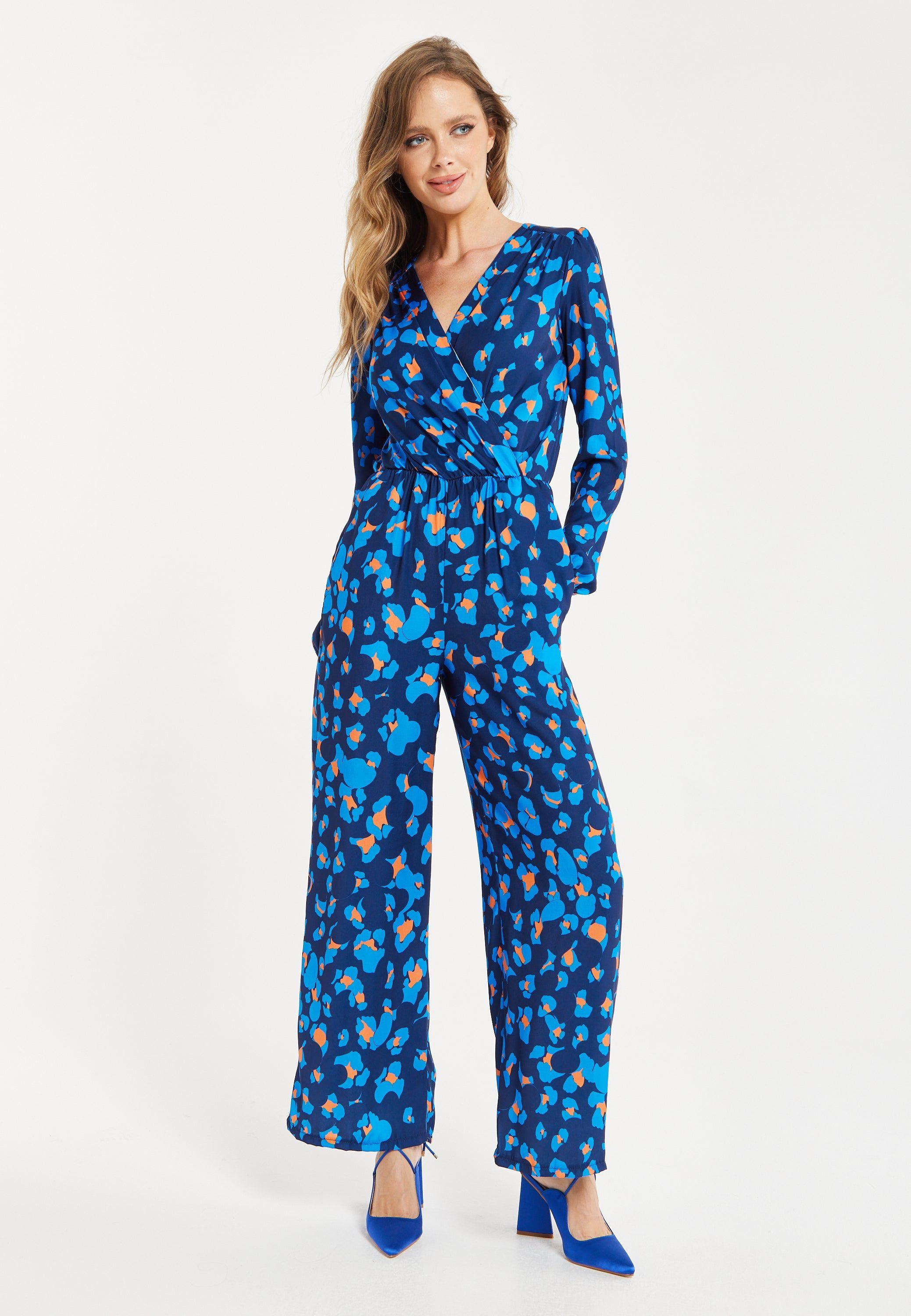 Liquorish Blue Abstract Print Jumpsuit by LIQUORISH