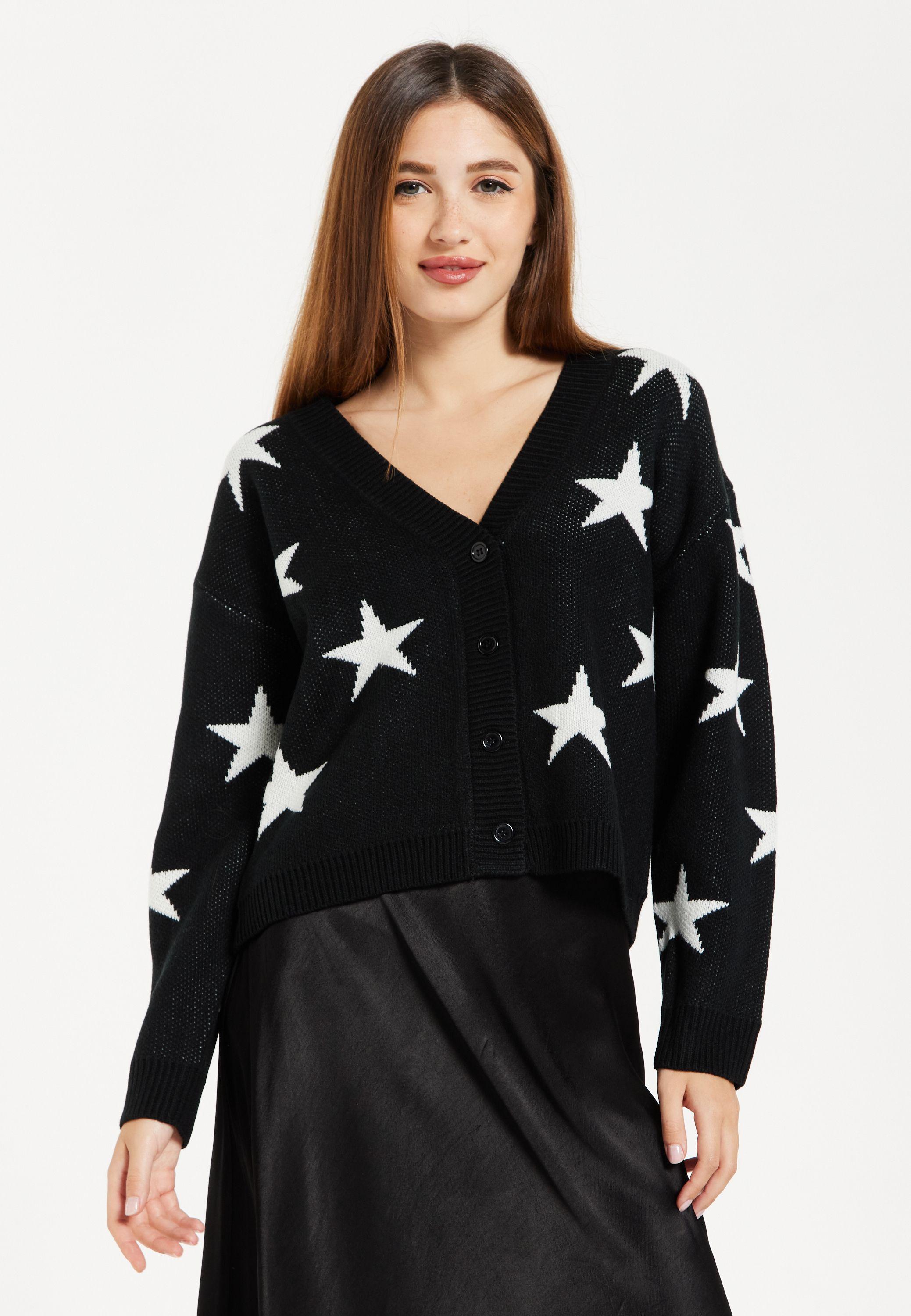 Liquorish White Star Cardigan In Black by LIQUORISH
