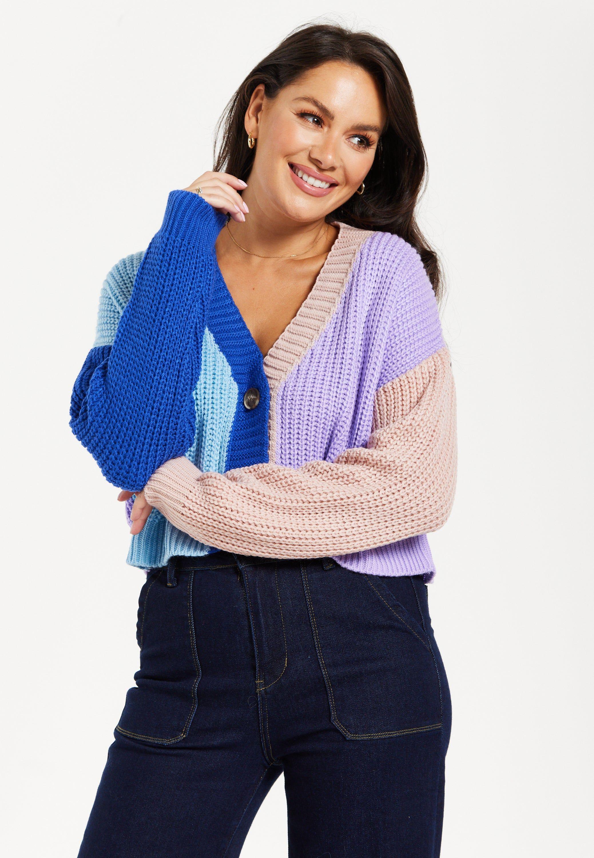 Midi Houndstooth Pattern Cardigan In Blue & Cream by LIQUORISH
