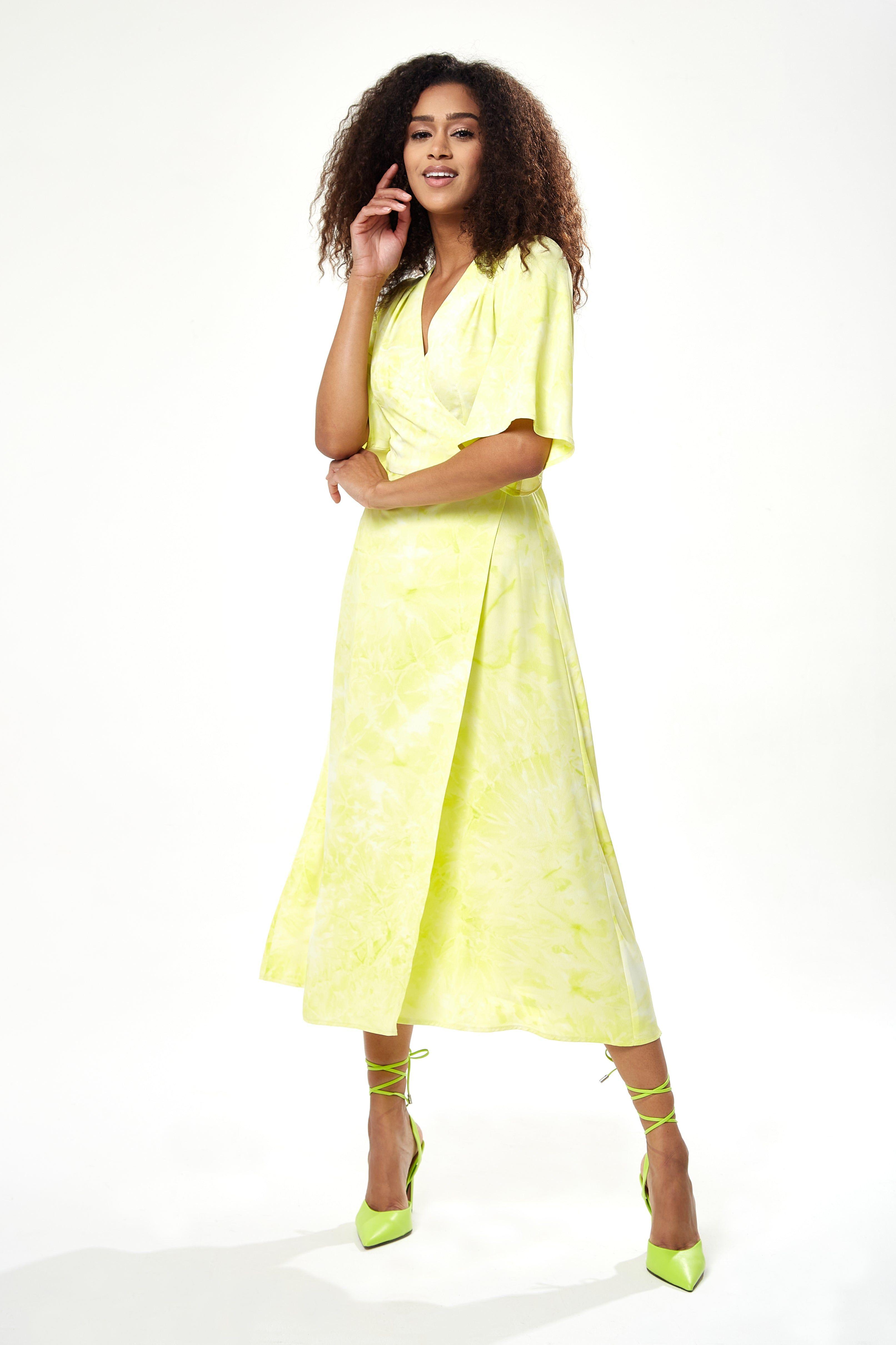 Midi Wrap Dress in Yellow by LIQUORISH