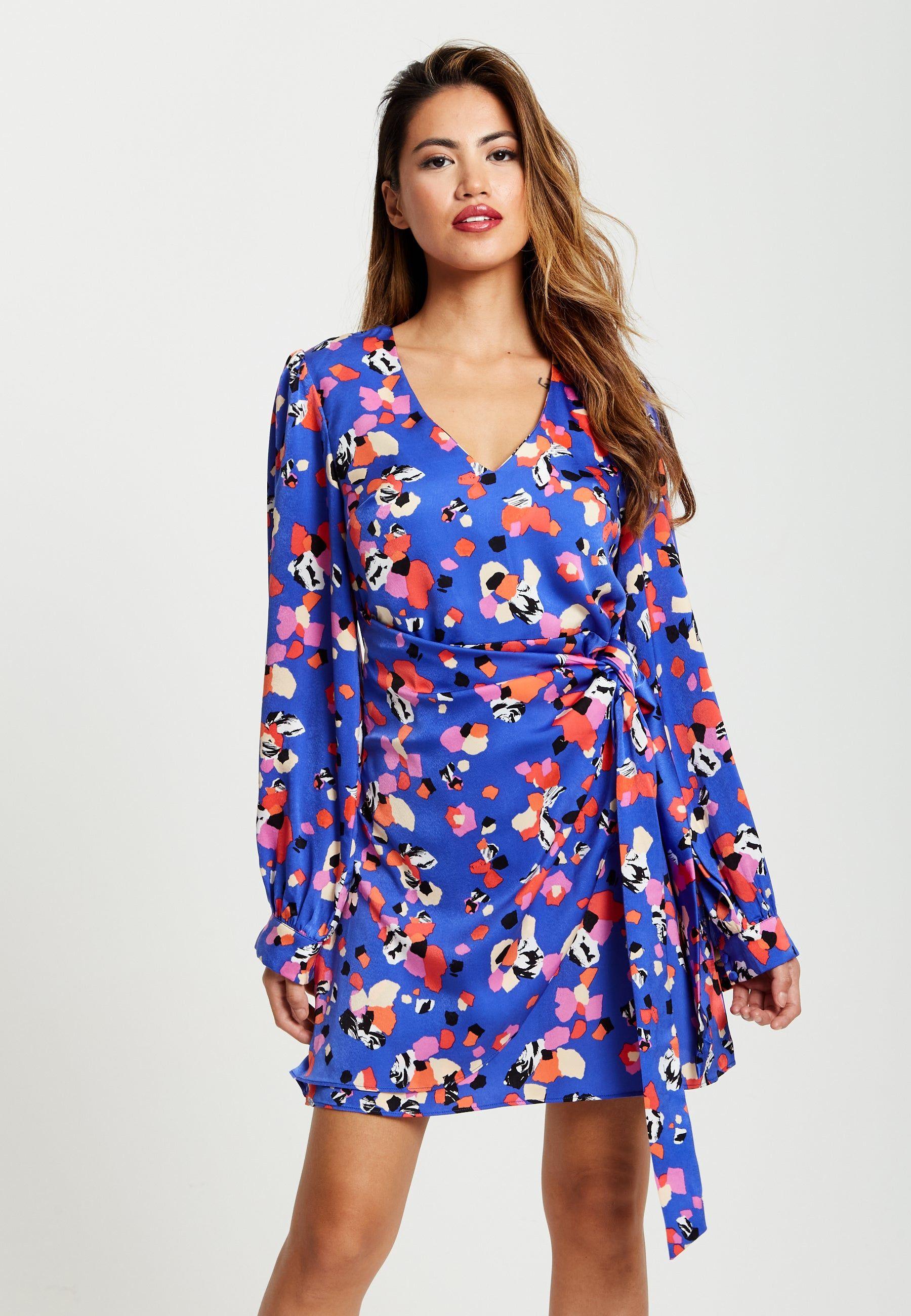 Multicolour Abstract Dot Print Mini Wrap Dress by LIQUORISH