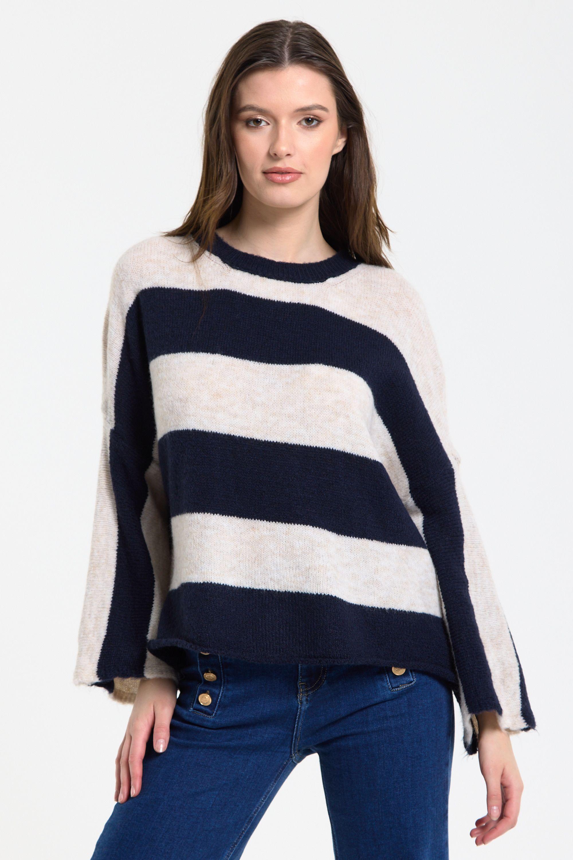Navy Cream Stripe Wool Blend Jumper by LIQUORISH