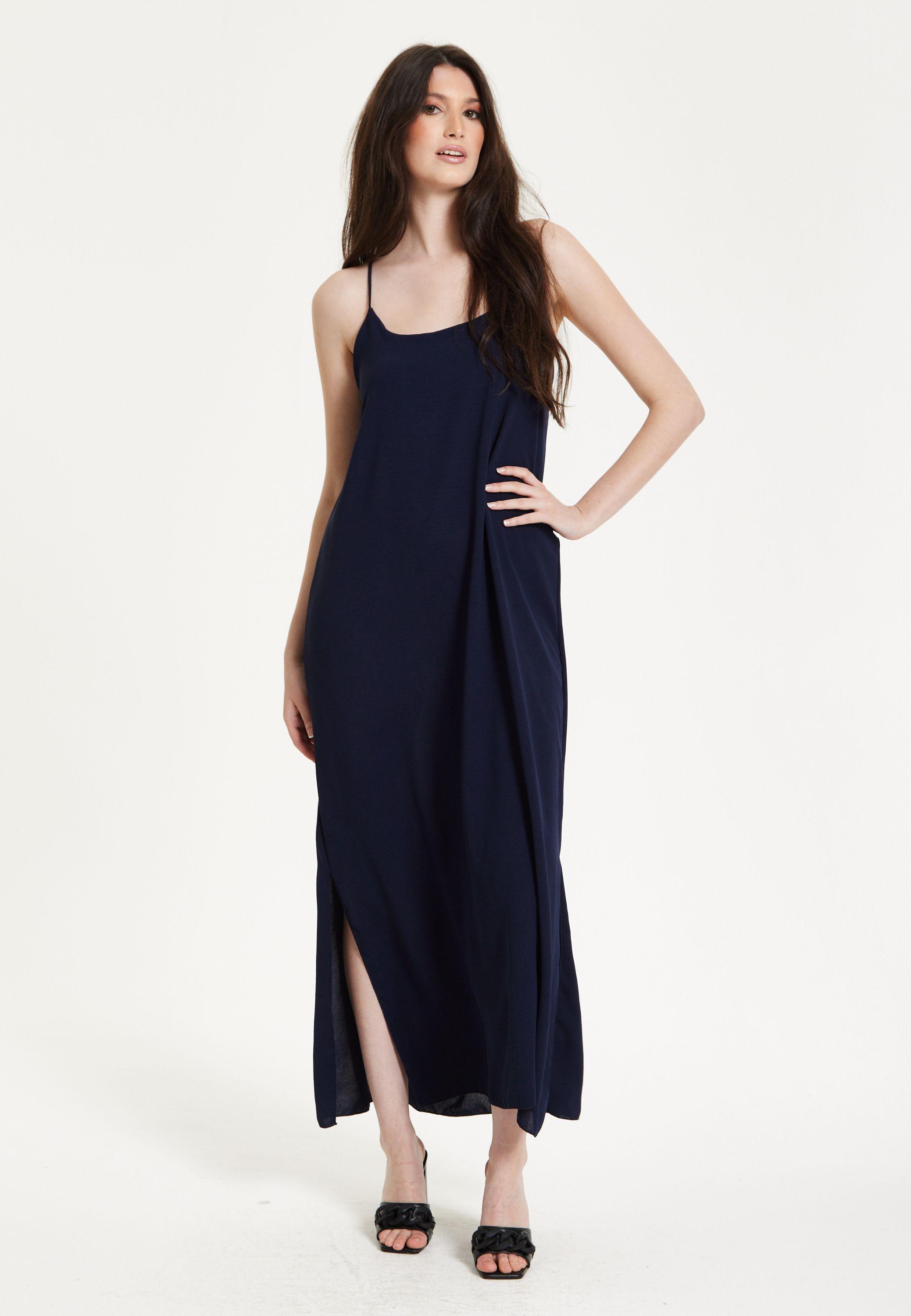 Navy Strappy Split Maxi Dress by LIQUORISH