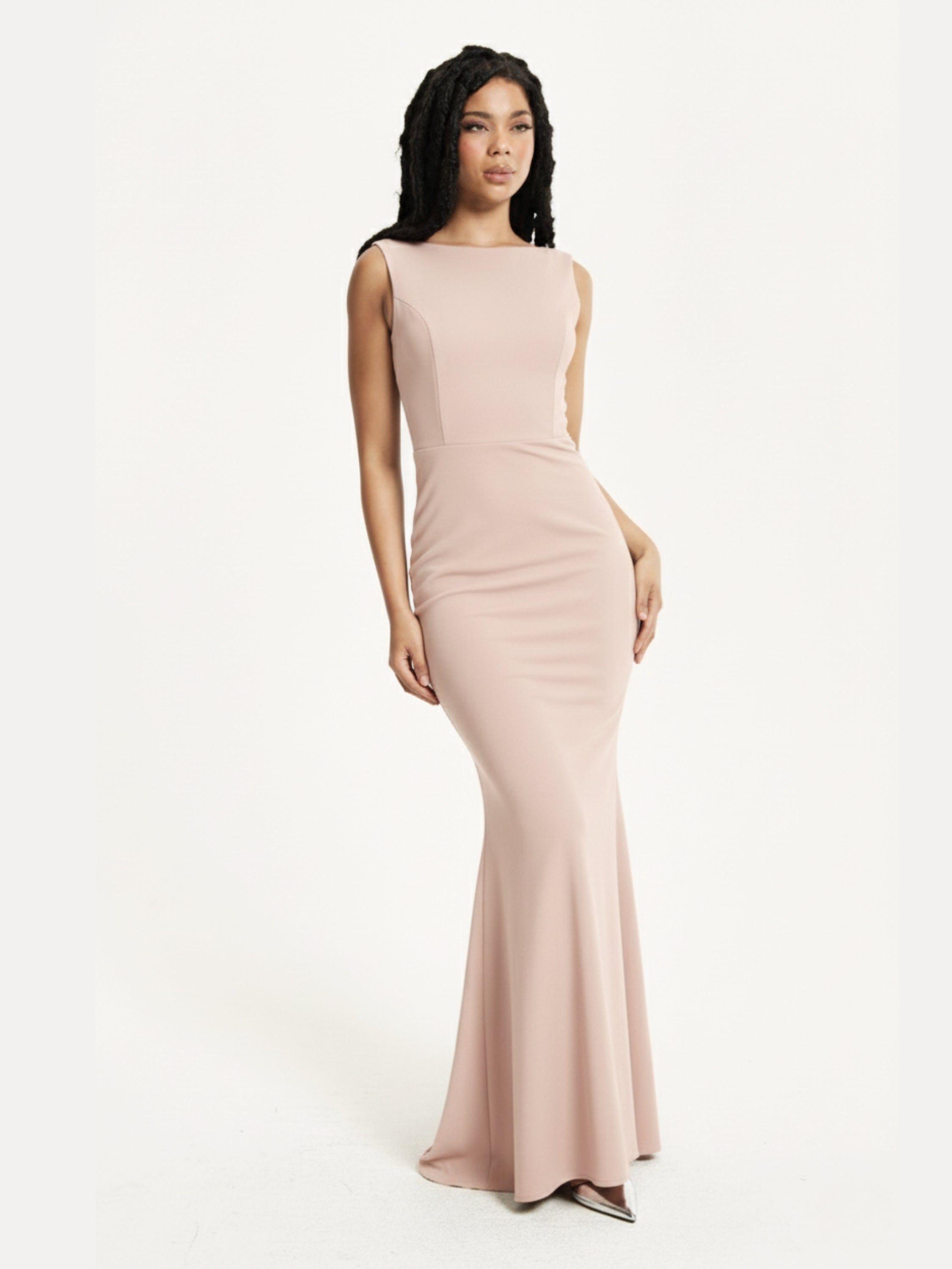 Nude Draped Cowl Back Maxi Dress by LIQUORISH