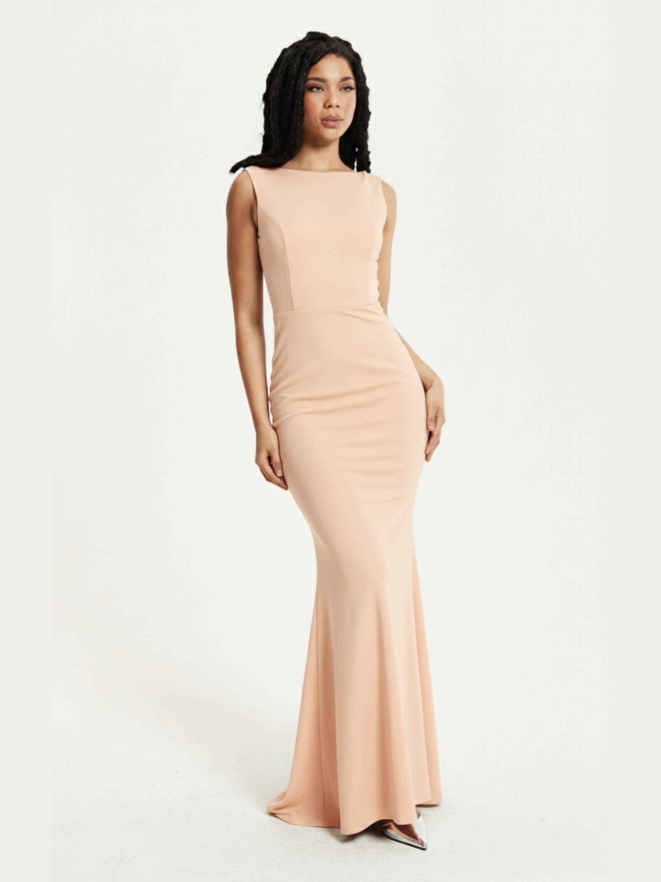 Peach Draped Cowl Back Maxi Dress by LIQUORISH