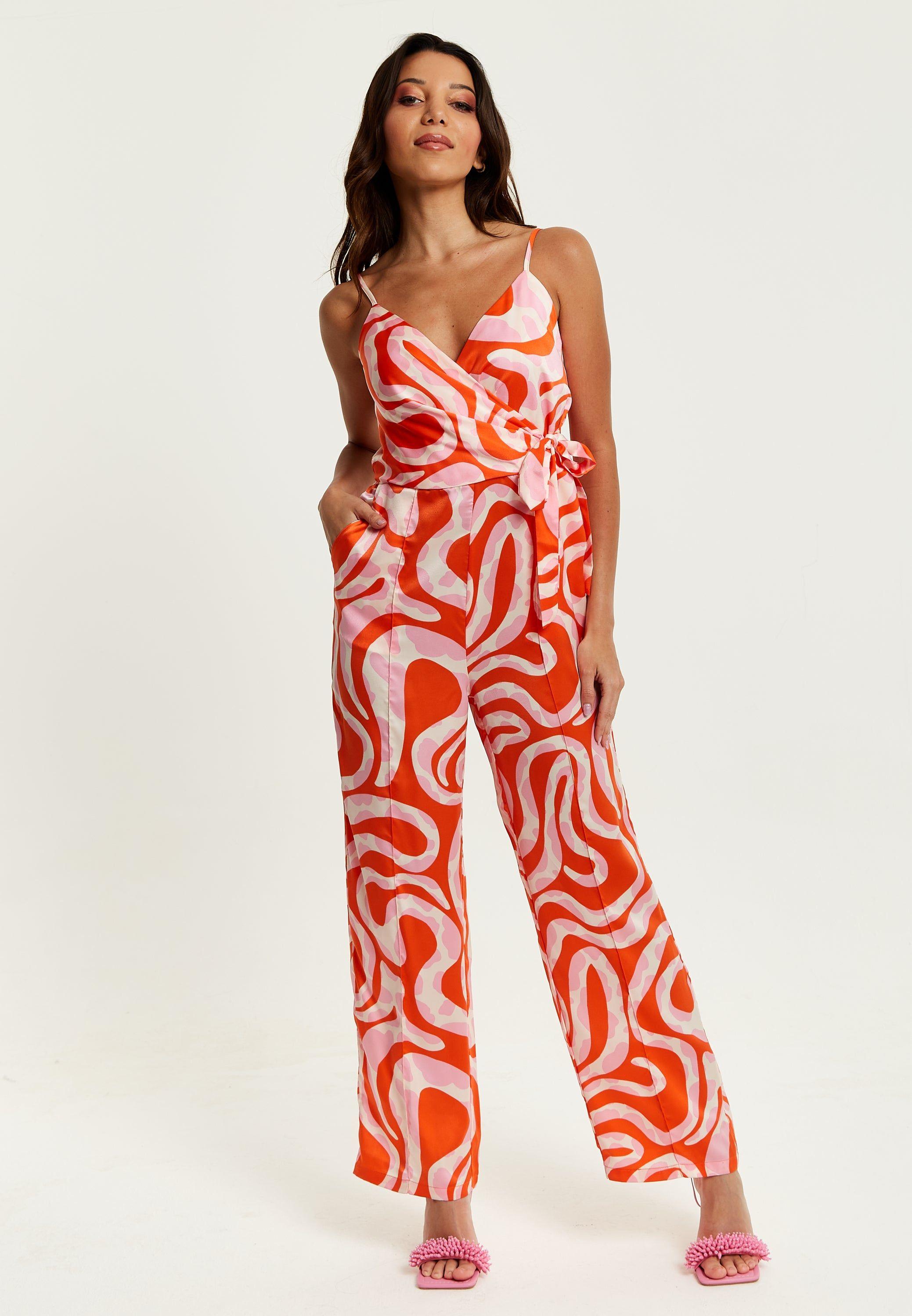 Pink And Red Abstract Print Jumpsuit by LIQUORISH