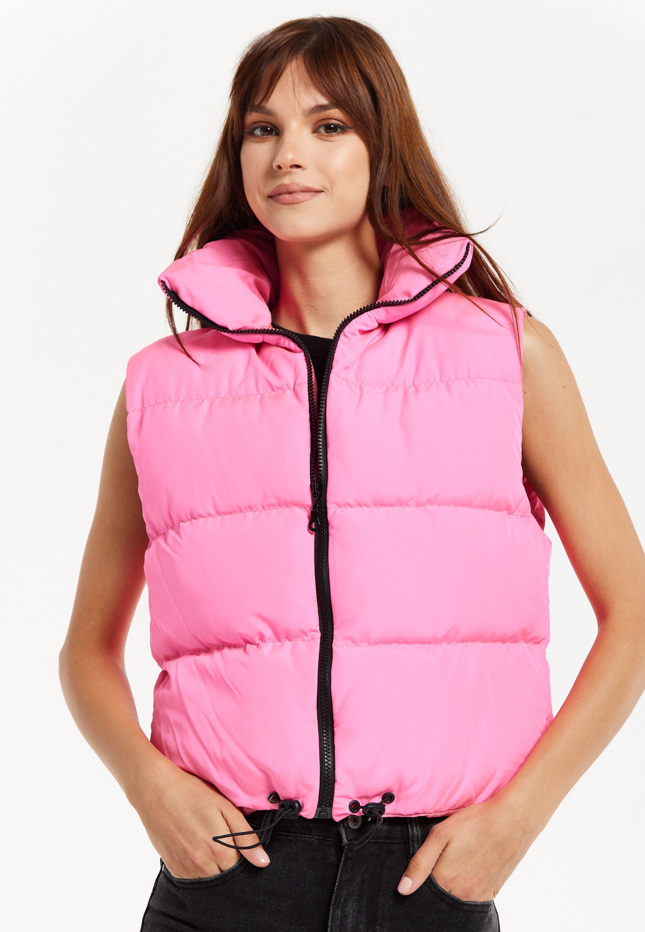 Pink Puffer Vest with Drawstring Hem by LIQUORISH