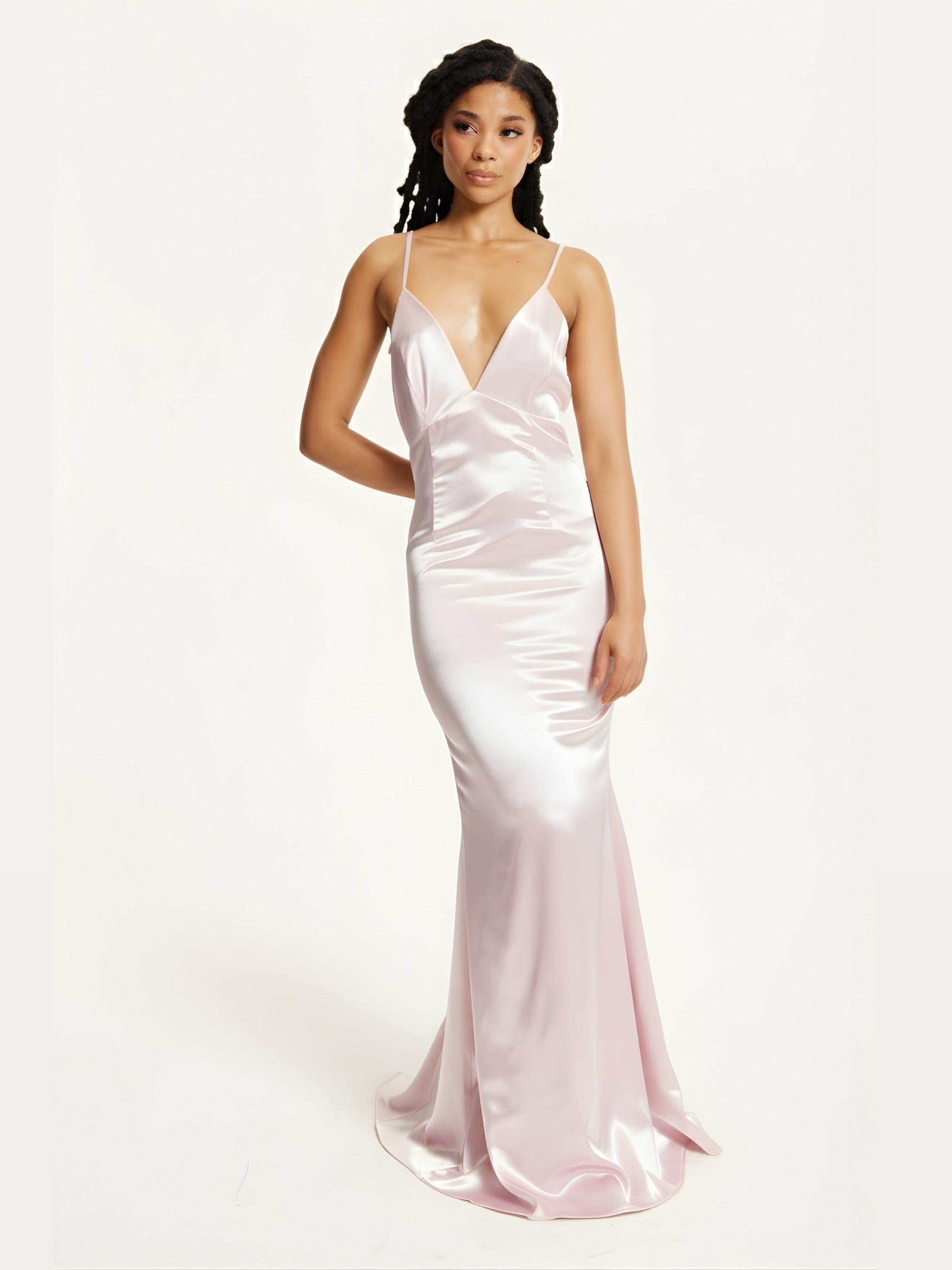 Pink Satin Plunge Maxi Dress by LIQUORISH