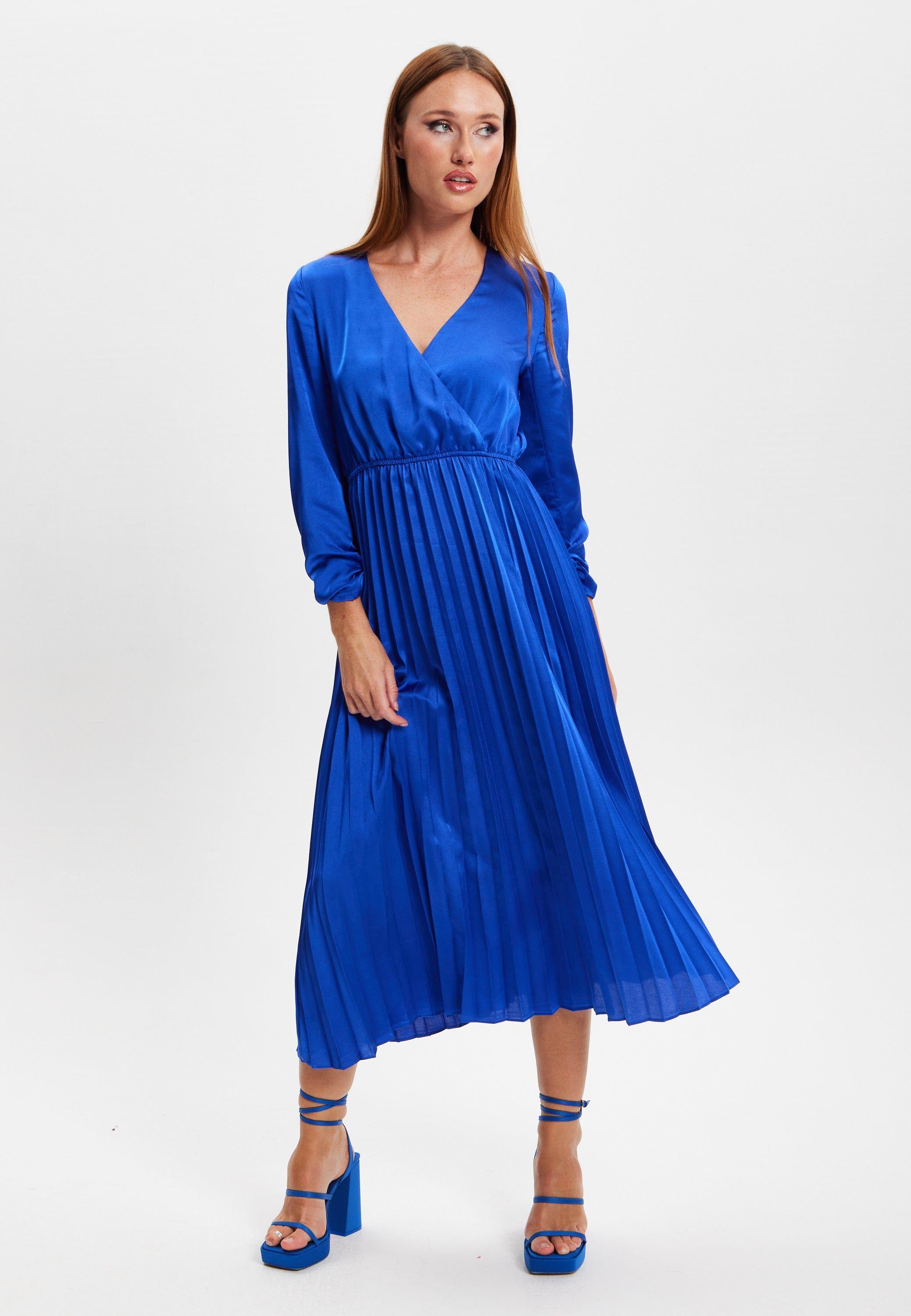 Royal Blue Midi Dress With Pleat Details by LIQUORISH
