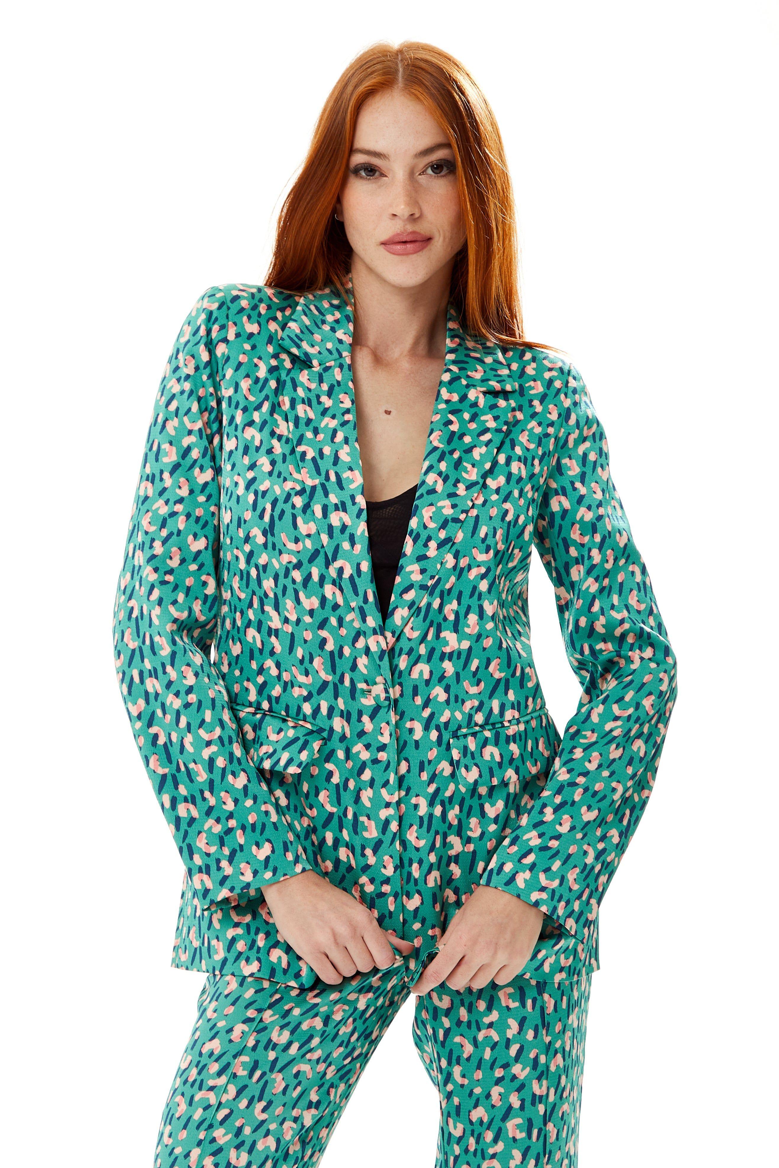 Stroke Print Blazer in Green by LIQUORISH