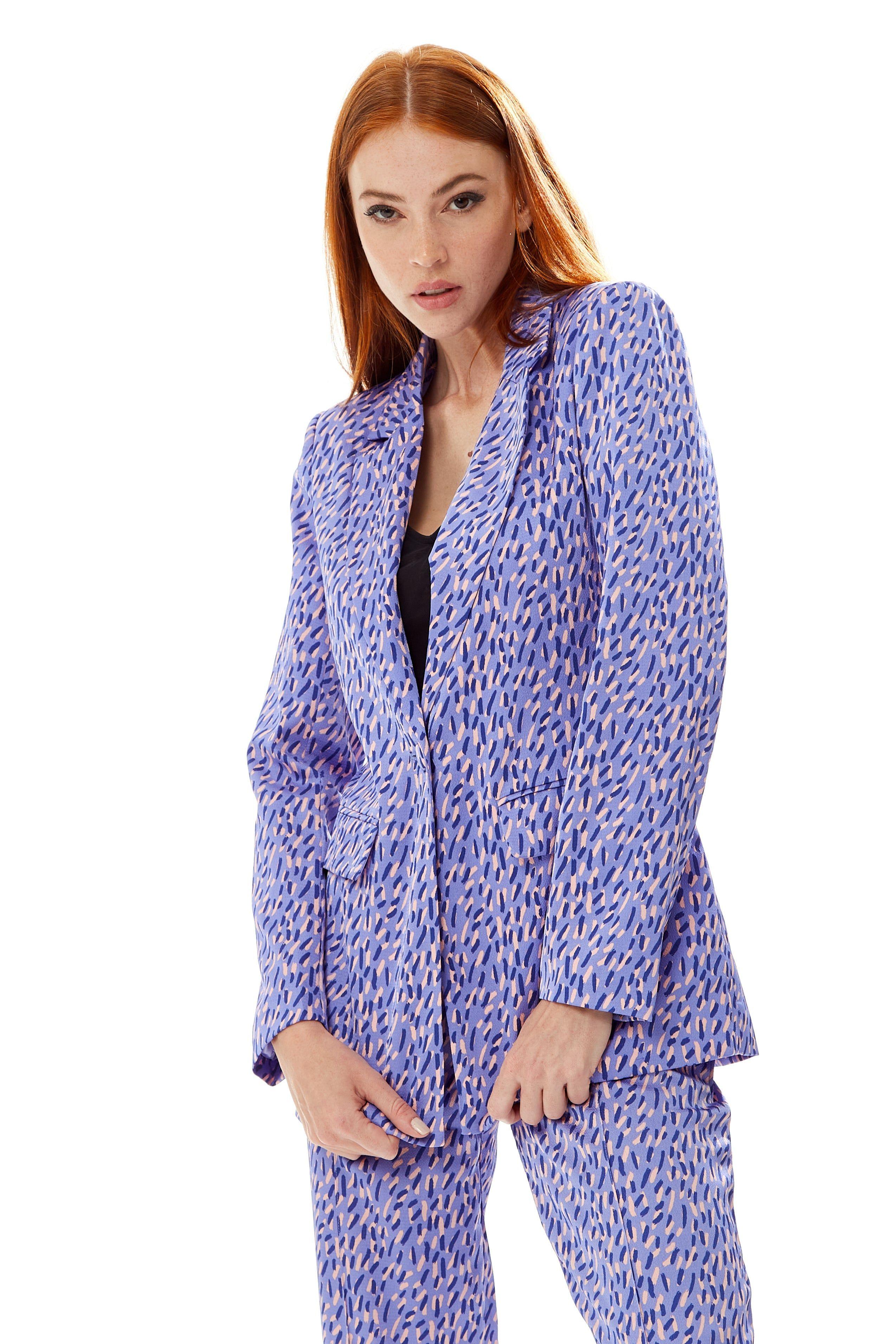 Stroke Print Blazer in Purple by LIQUORISH