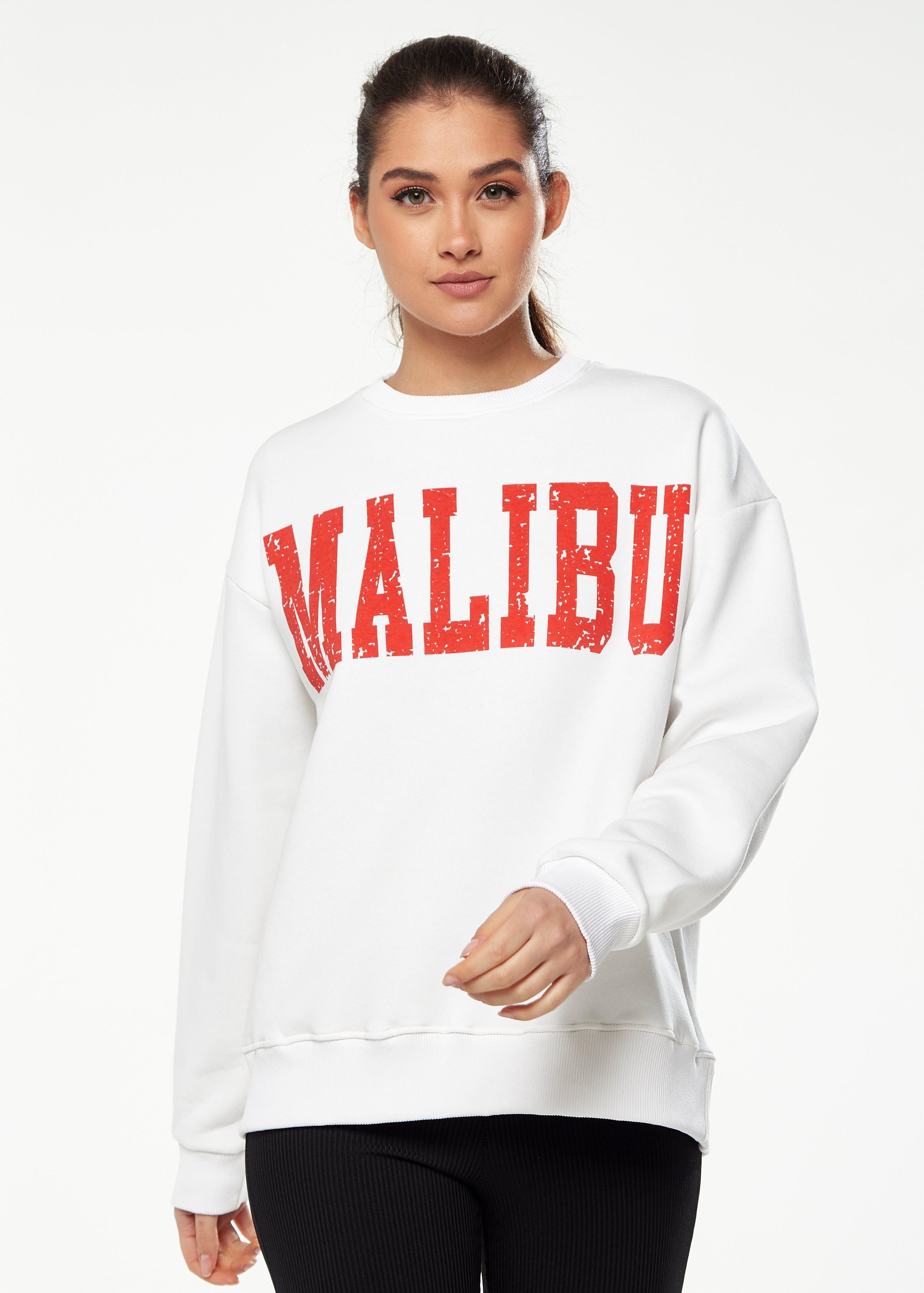 Sweatshirt with Malibu Print in White by LIQUORISH