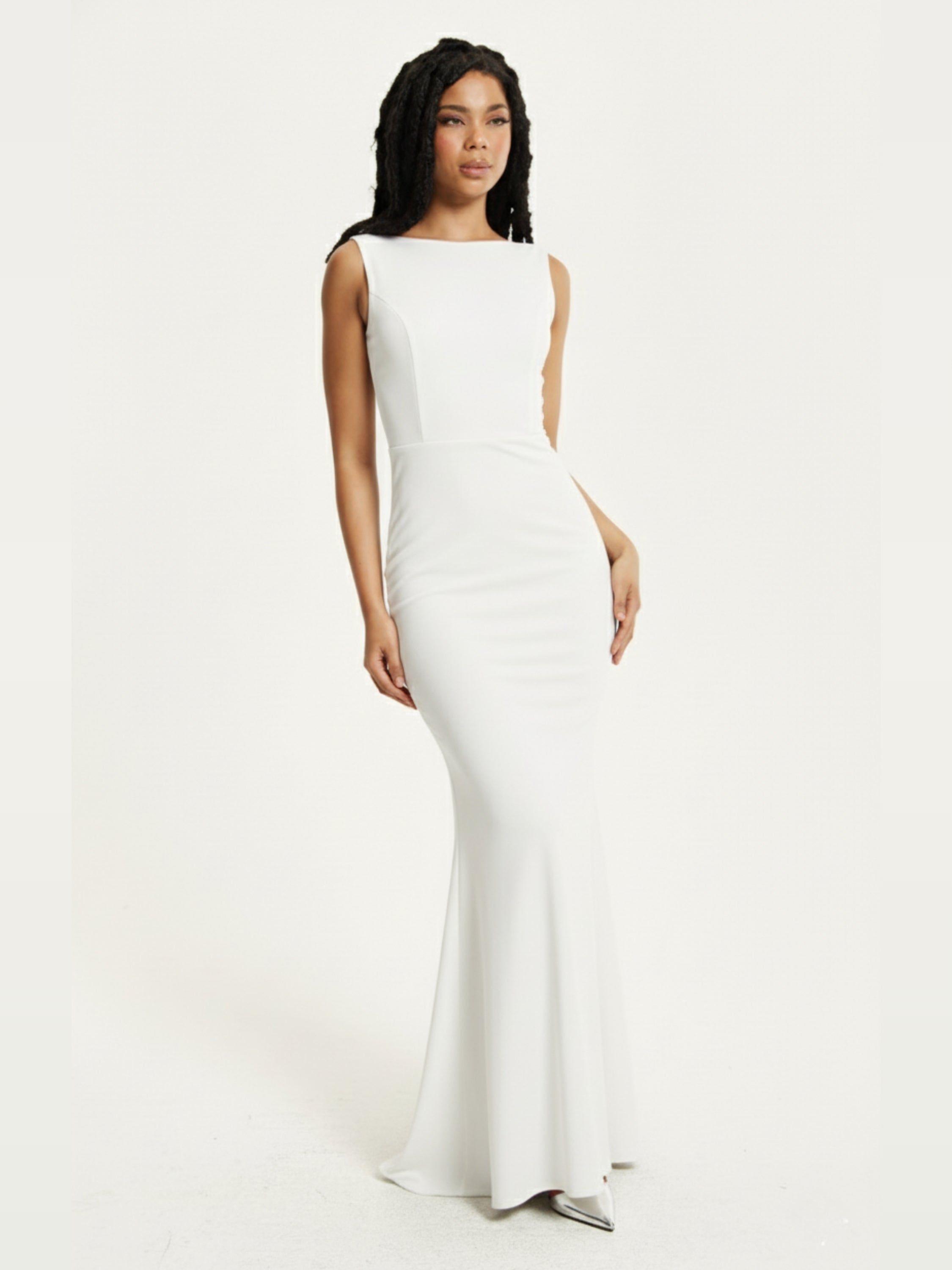 White Draped Cowl Back Maxi Dress by LIQUORISH