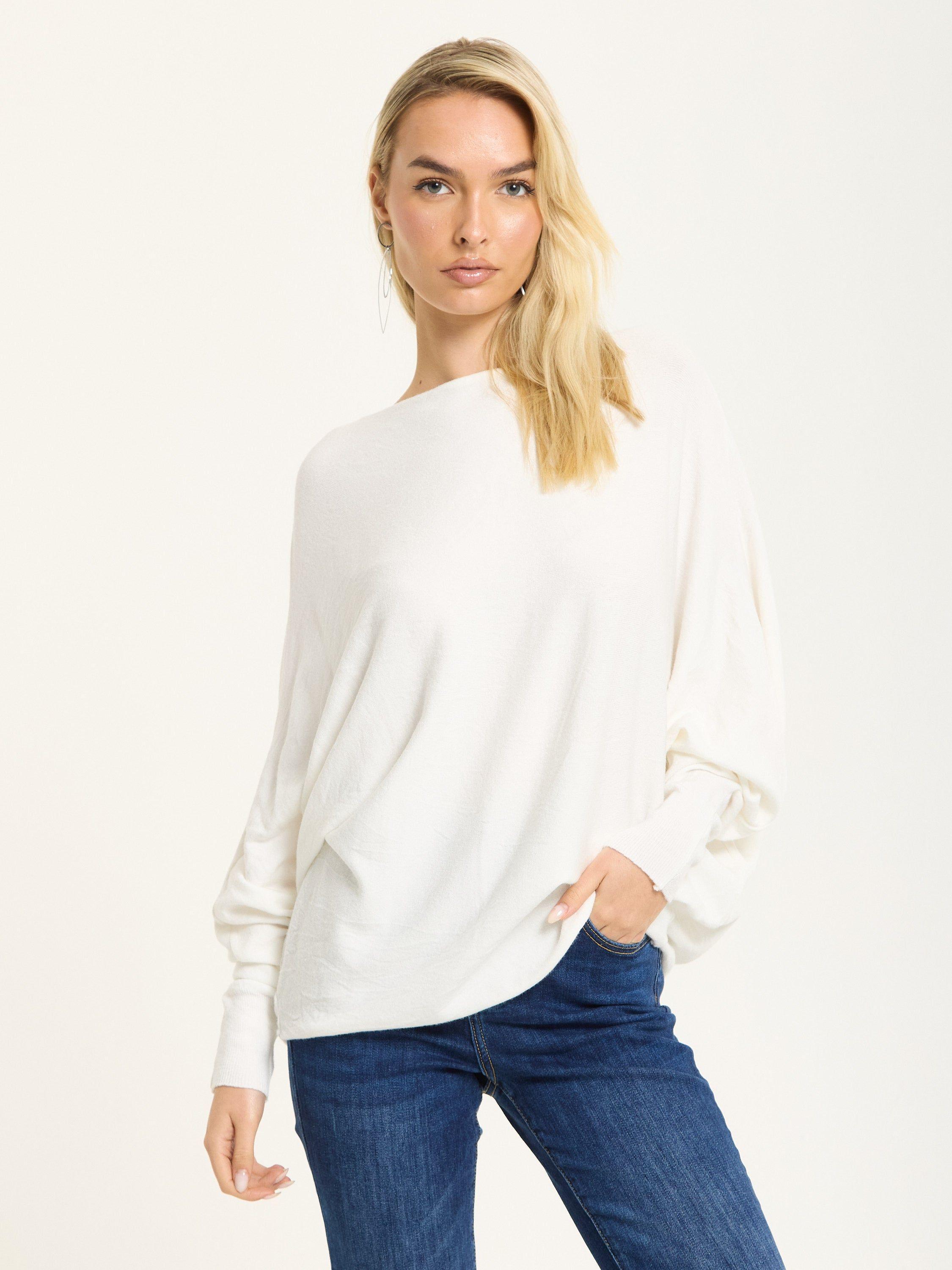 White Wool Blend Batwing Knit Jumper by LIQUORISH White Wool Blend Batwing Knit Jumper by LIQUORISH