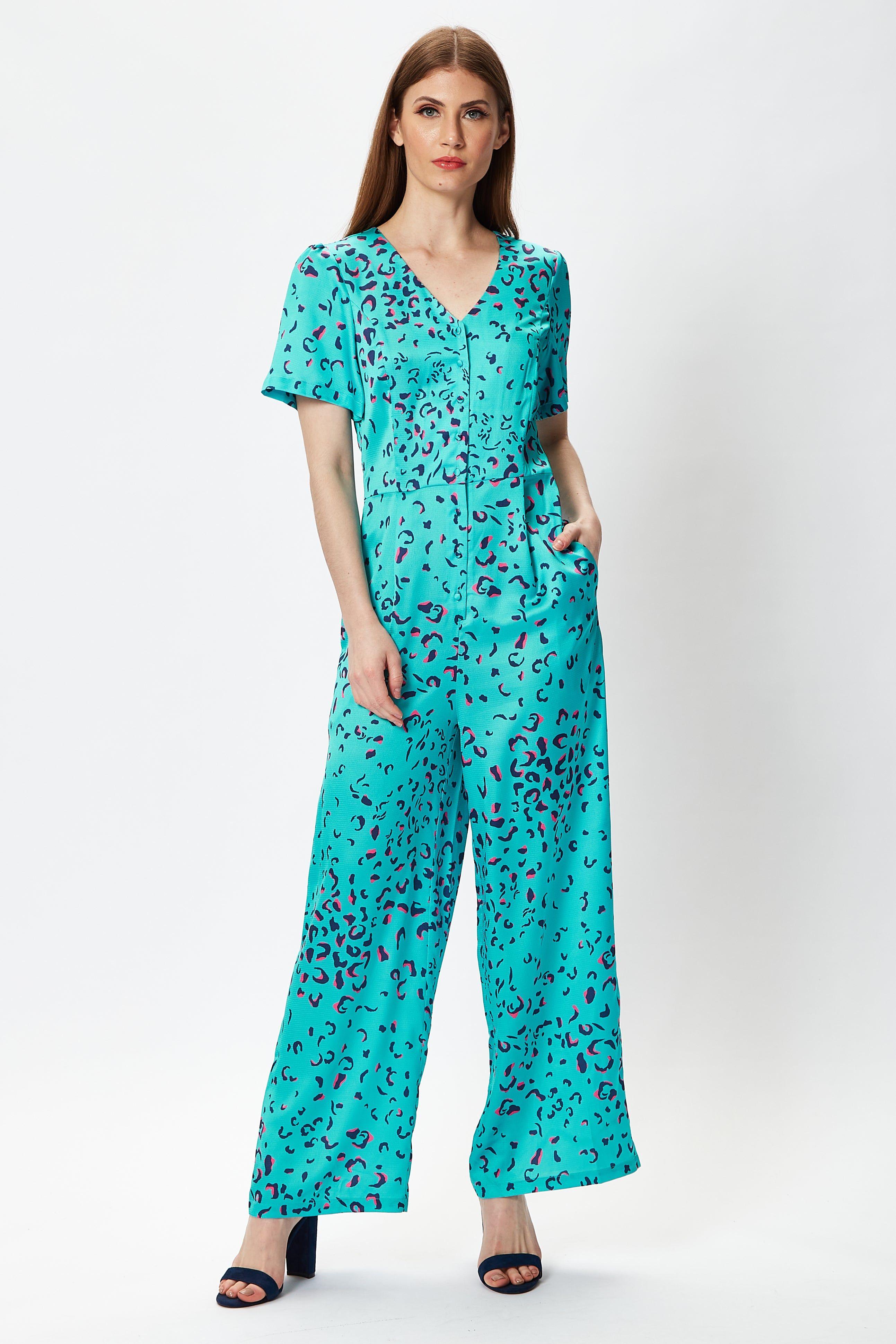 Wide Leg Jumpsuit in Blue Animal Print by LIQUORISH