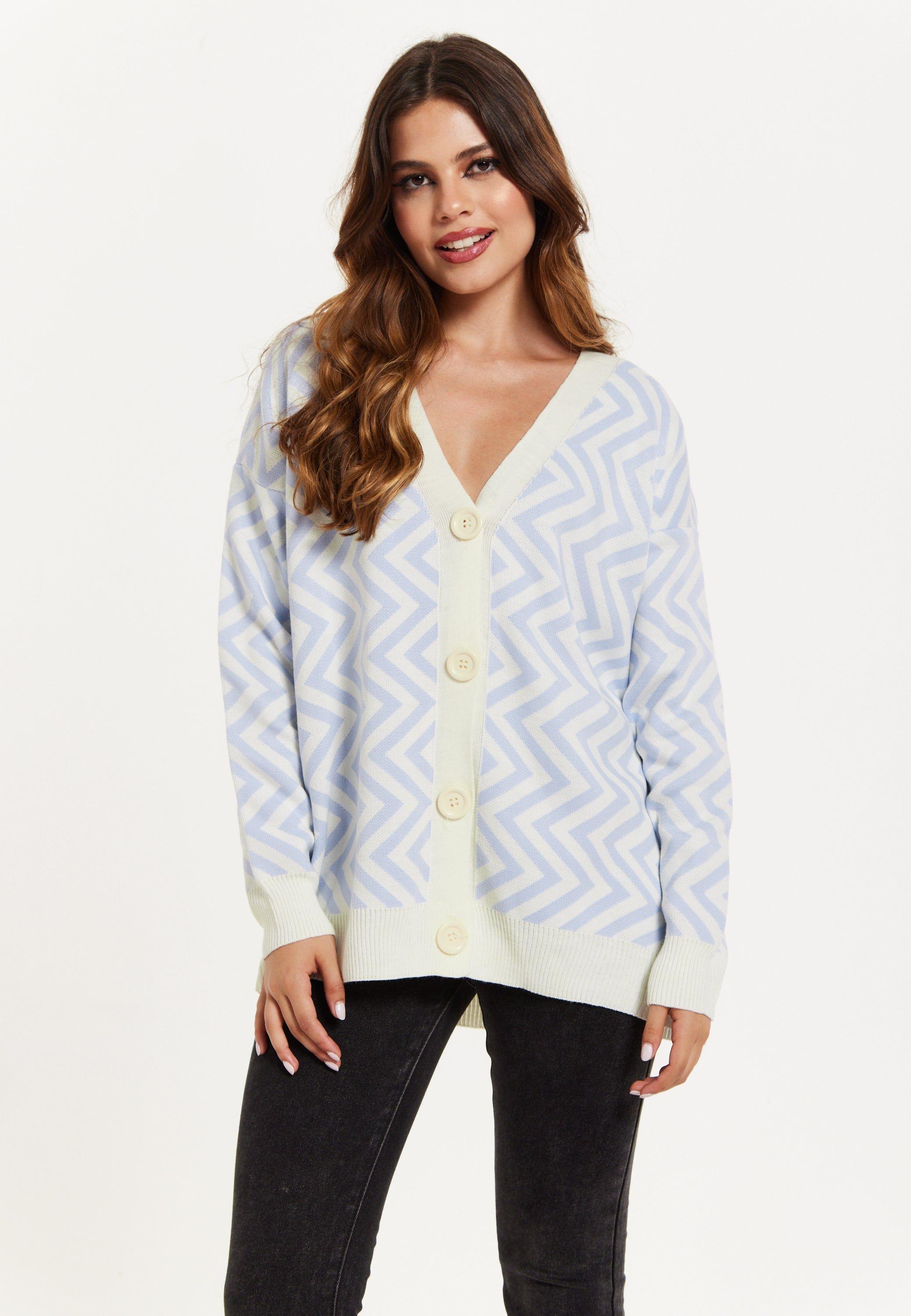 Zig Zag Pattern Cardigan Blue&White by LIQUORISH