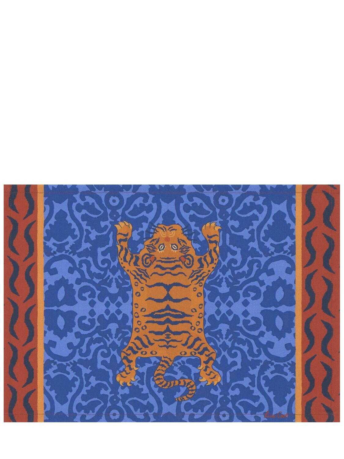 Set Of 2 Tibetan Tiger Cotton Placemats by LISA CORTI Set Of 2 Tibetan Tiger Cotton Placemats by LISA CORTI