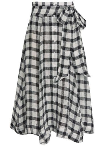 Checked belted linen-blend midi skirt by LISA MARIE FERNANDEZ