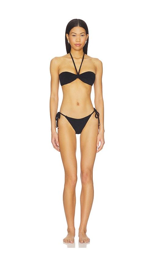 Lisa Marie Fernandez Bandeau String Bikini Set in Black by LISA MARIE FERNANDEZ
