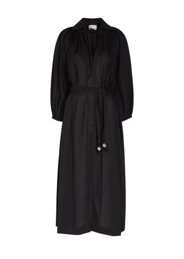Pleated belted cotton midi shirt dress by LISA MARIE FERNANDEZ