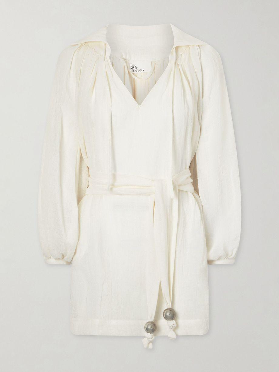 Poet belted linen mini dress by LISA MARIE FERNANDEZ