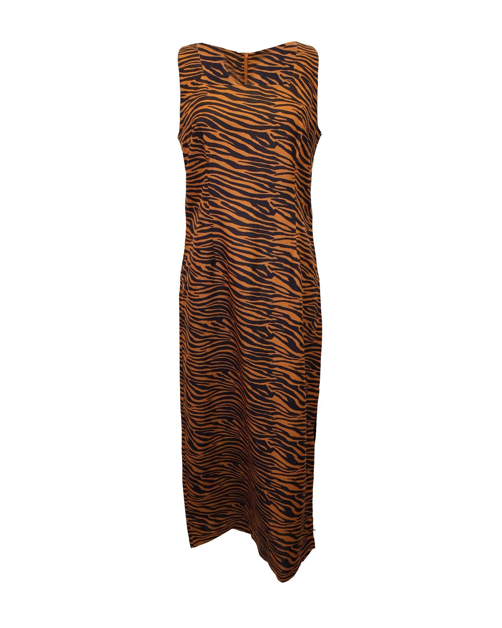 Preloved Tiger Print Maxi Dress Wo - Brown Print Midi by LISA MARIE FERNANDEZ