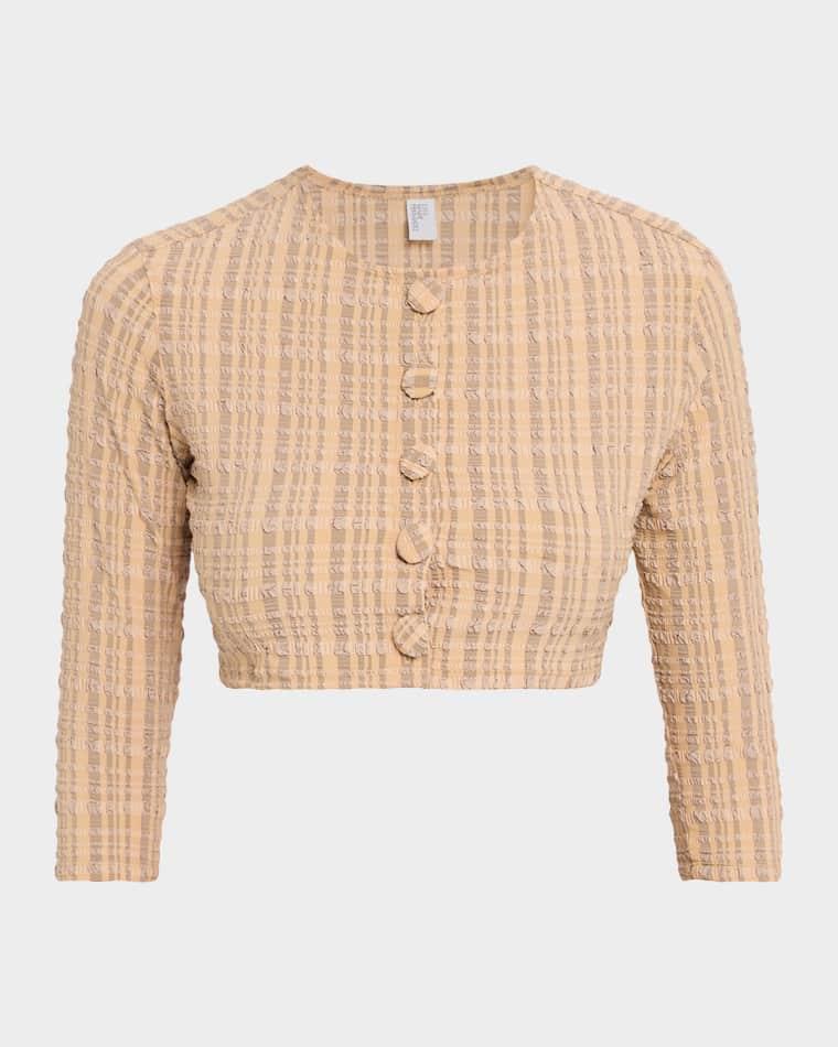 Seersucker Cropped Cardigan by LISA MARIE FERNANDEZ