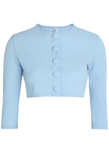 Textured seersucker cropped swim cardigan by LISA MARIE FERNANDEZ