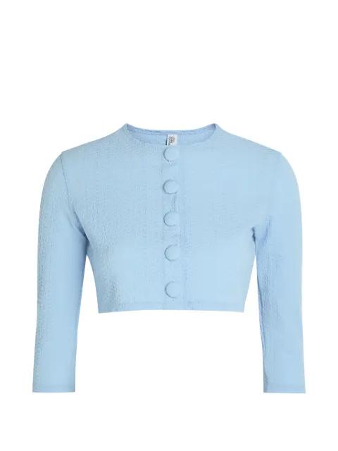 seersucker cropped-cardigan bikini top by LISA MARIE FERNANDEZ