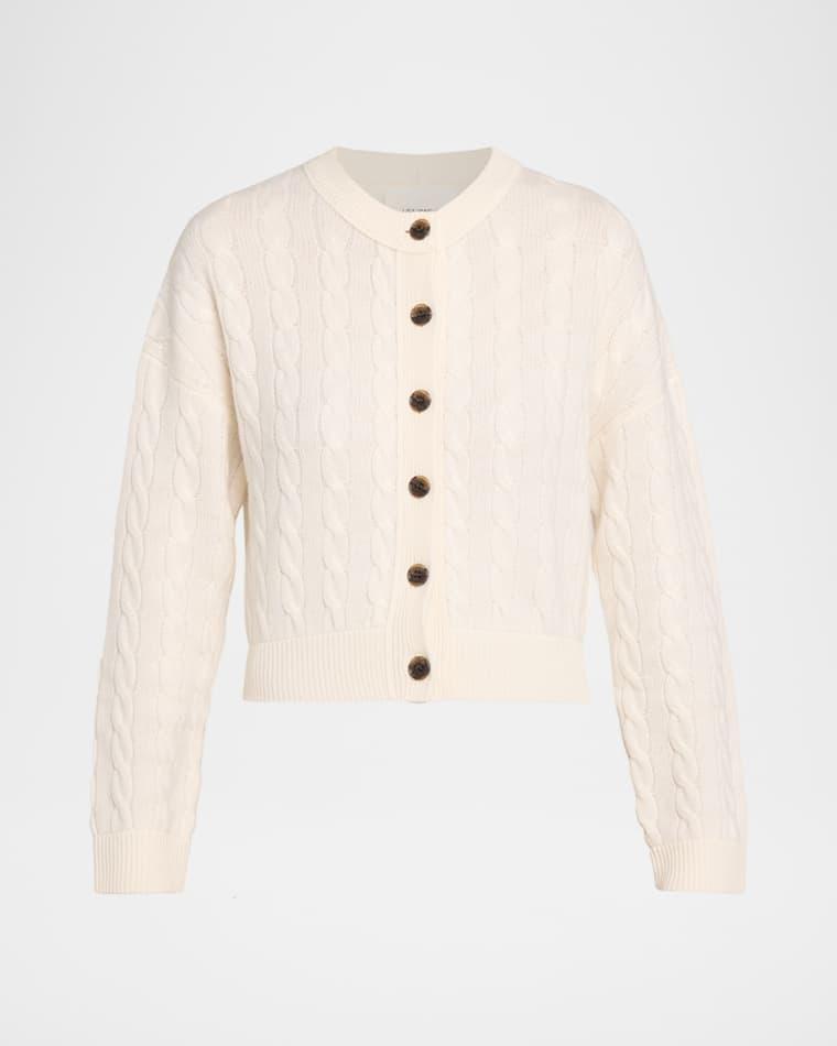 Cassie Cashmere Cable Knit Crewneck Cardigan by LISA YANG