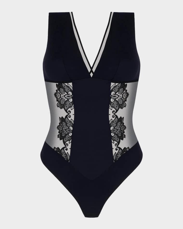 Diva Glamour Embroidered Tulle Bodysuit by LISE CHARMEL