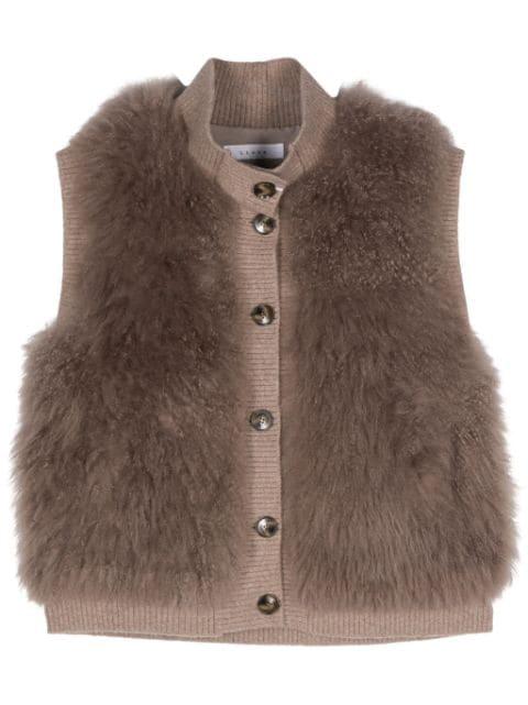 fur-design ribbed-trim gilet by LISKA