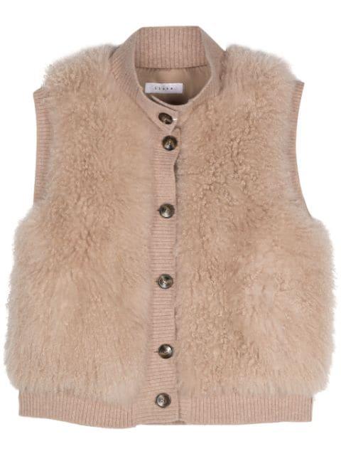 fur-design ribbed-trim gilet by LISKA