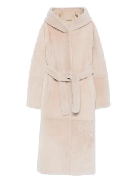 hoodied belted coat by LISKA