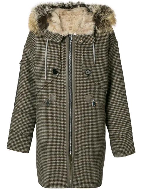 houndstooth print hoodied coat by LISKA