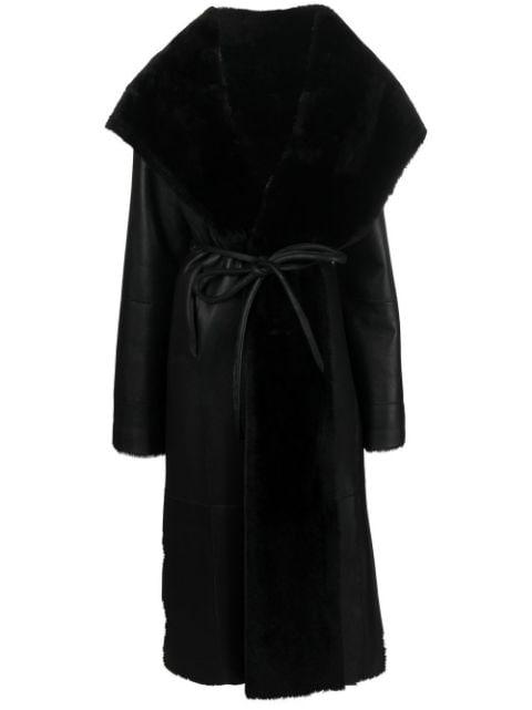 tie-front sheepskin coat by LISKA