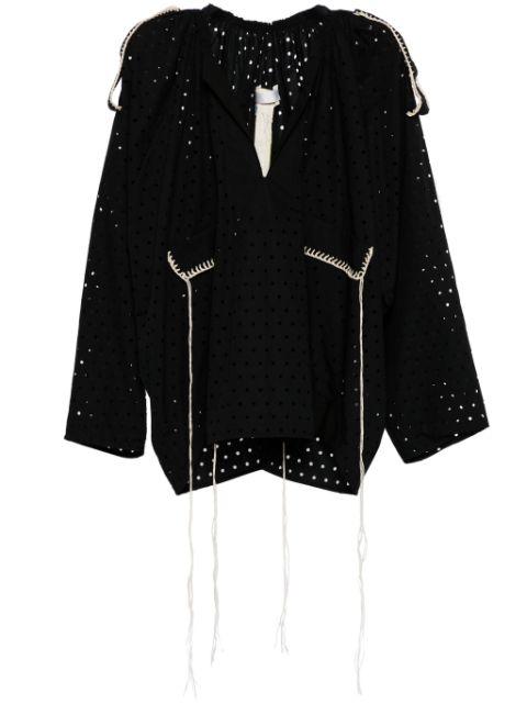 perforated thread-detail cotton blouse by LITKOVSKA