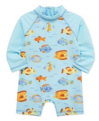 Baby Boys' Fish Print Long-Sleeve Rash Guard Suit by LITTLE ME