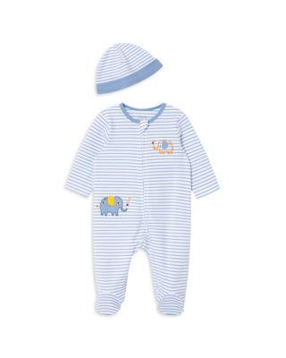 Boys' Cotton Striped Elephant Footie & Hat Set - Baby by LITTLE ME