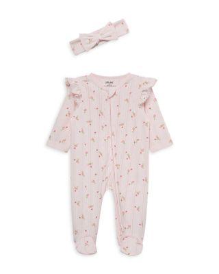 Girls' Sweet Rose Pink Cotton Footie and Headband - Baby by LITTLE ME