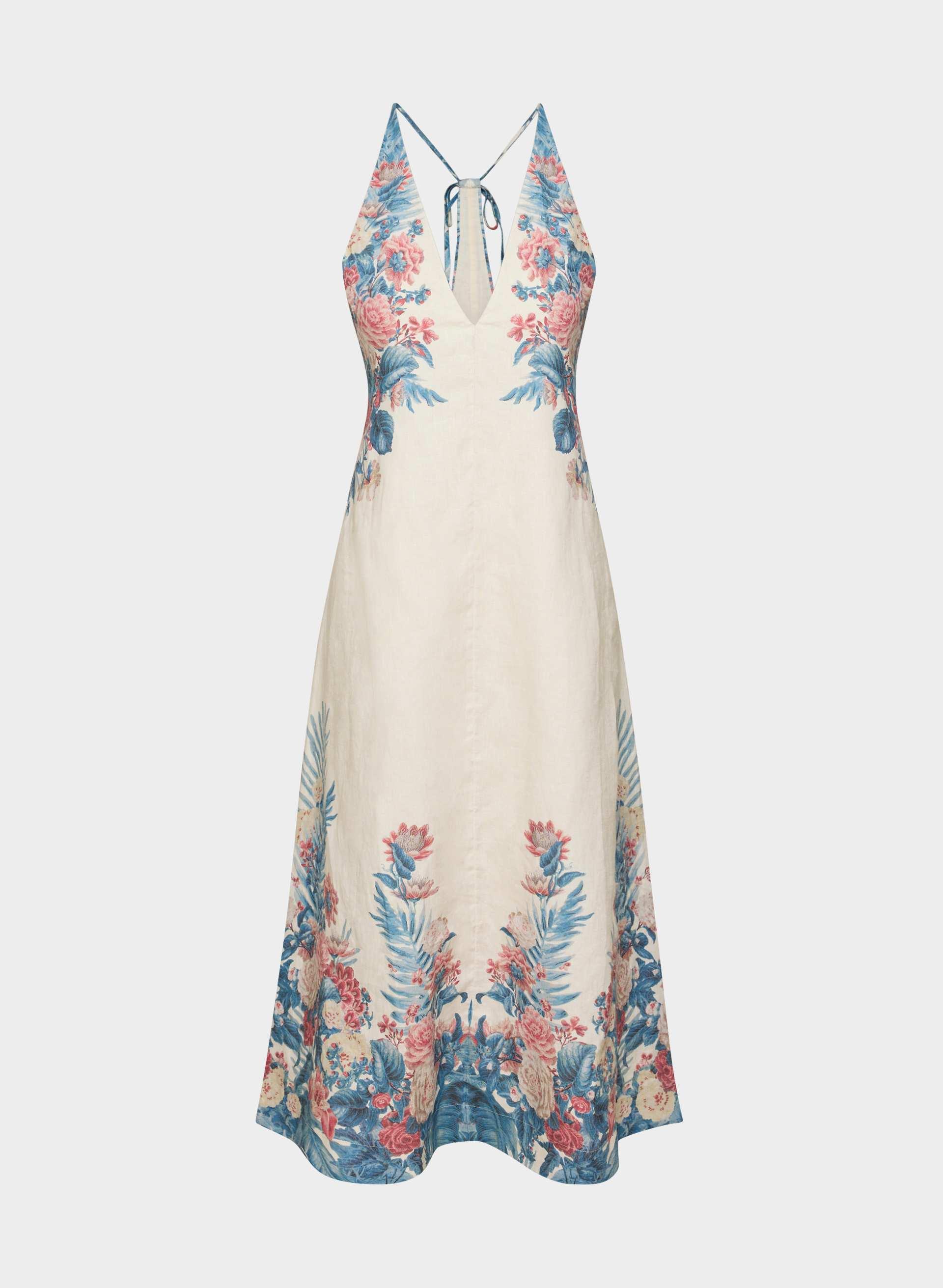 MURAL LINEN HALTER DRESS by LITTLE MOON