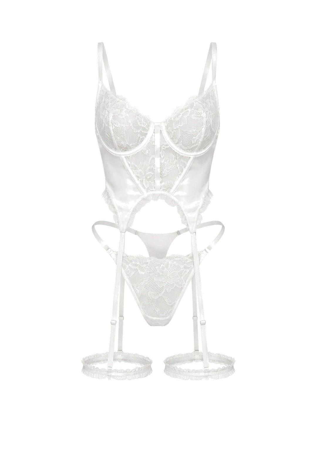Freya Sheer Lace Basque & Thigh Garter Set by LITTLE NOOKS