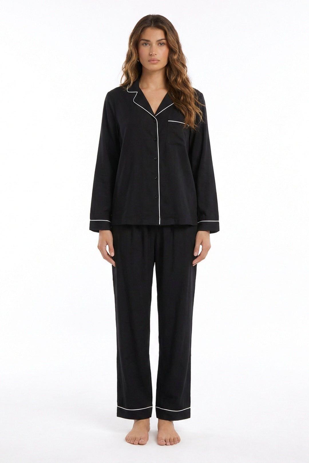 Grace Piped Long Sleeve Pyjama Set by LITTLE NOOKS