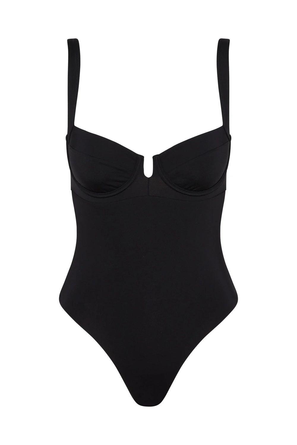 V-Wire One Piece Tie Back Black Swimsuit by LITTLE NOOKS