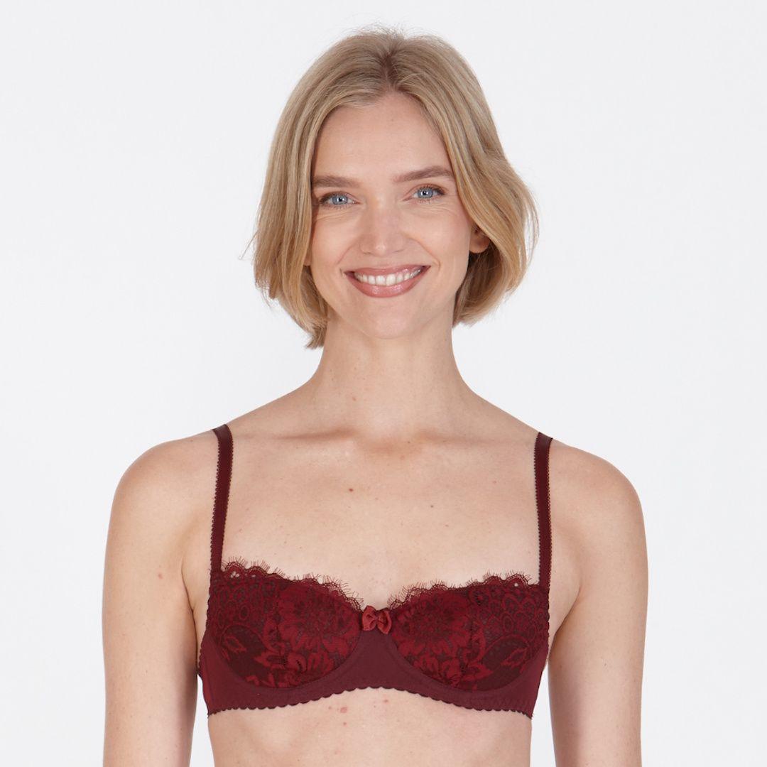 'Burgundy Beauty' Non Wired Fixed Padding Balconette Bra by LITTLE WOMEN