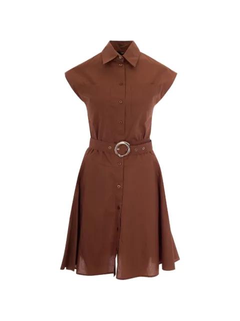 belted button-down cotton mini shirt dress by LIU JO