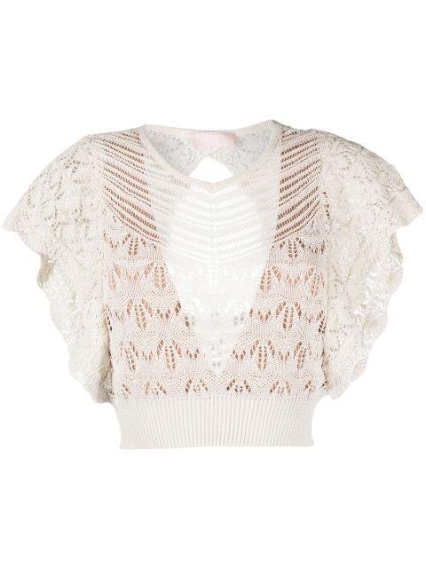 crochet-knit cropped blouse by LIU JO